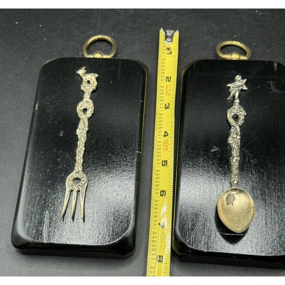 Antique Italian Bordini Ornate Fork and Spoon Serving Cherubs On Plaques -S84 - Picture 11 of 12